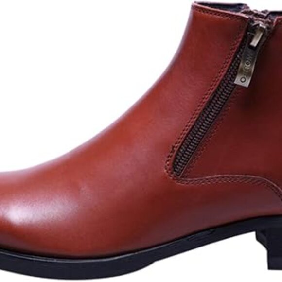 Santimon Men\'s US 8, 10 Brown Ankle Genuine Leather Zipper Pointed Toe Boots  Pl main image 6
